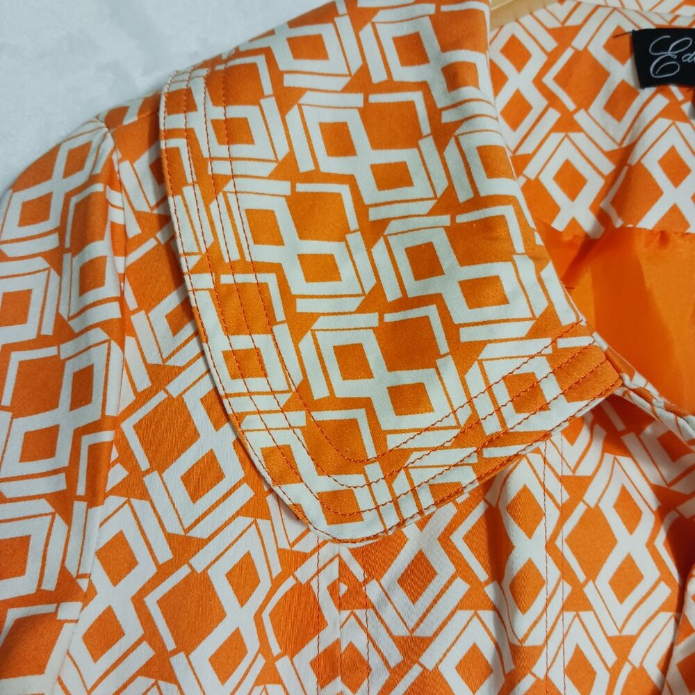 Eden Court, Small, Women's Orange & White Print Jacket, Stylish, Fitted & Flare - Picture 6 of 16